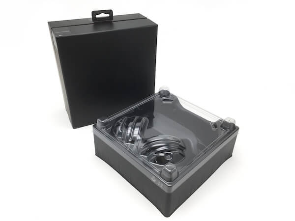 Three pieces lift-off lid boxes, black PS plastic tray and clear PET lid.